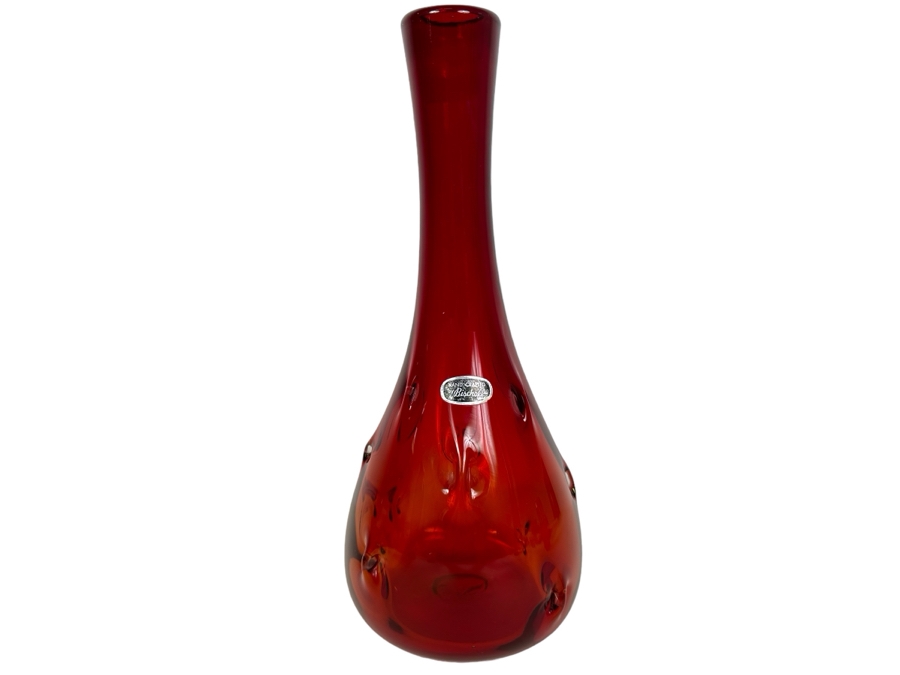 Vintage MCM Bischoff Red Pinched Glass Vase 12.5'H [Photo 1]