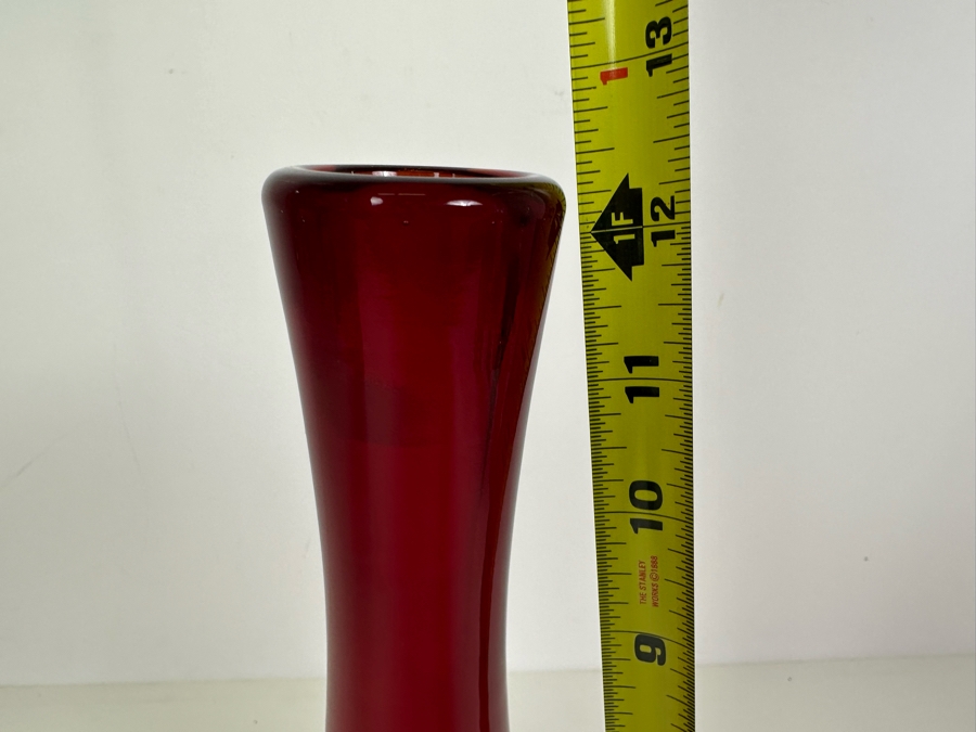 Vintage MCM Bischoff Red Pinched Glass Vase 12.5'H [Photo 6]