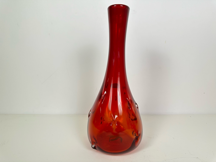 Vintage MCM Bischoff Red Pinched Glass Vase 12.5'H [Photo 4]