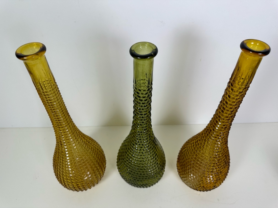 Set Of Three Vintage MCM Empoli Glass Genie Bottles Decanters Italian Glass In Amber & Green 15.25'H [Photo 4]