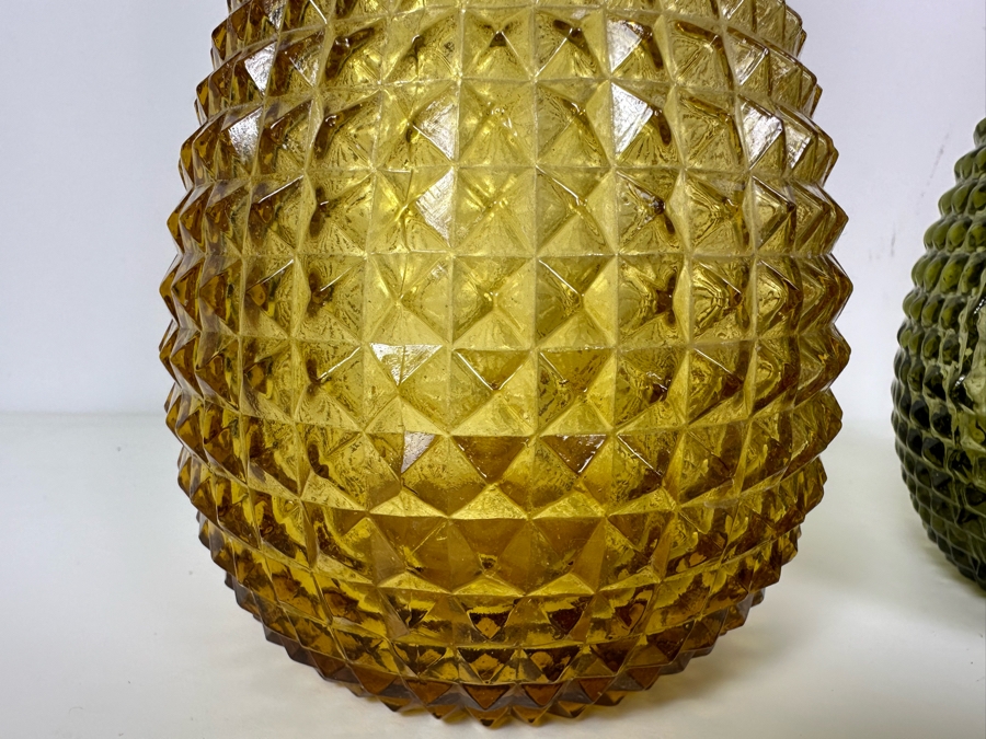 Set Of Three Vintage MCM Empoli Glass Genie Bottles Decanters Italian Glass In Amber & Green 15.25'H [Photo 2]