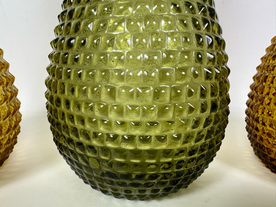 Set Of Three Vintage MCM Empoli Glass Genie Bottles Decanters Italian Glass In Amber & Green 15.25'H [Photo 3]