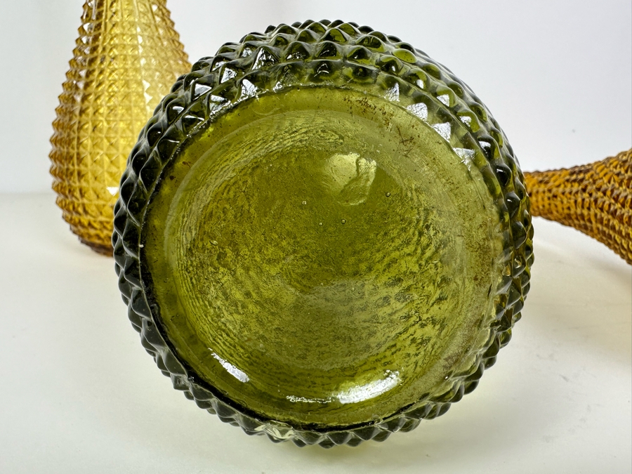 Set Of Three Vintage MCM Empoli Glass Genie Bottles Decanters Italian Glass In Amber & Green 15.25'H [Photo 5]