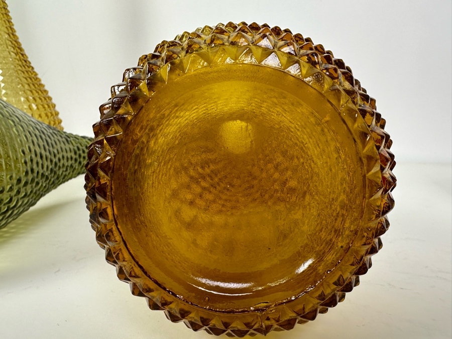 Set Of Three Vintage MCM Empoli Glass Genie Bottles Decanters Italian Glass In Amber & Green 15.25'H [Photo 6]