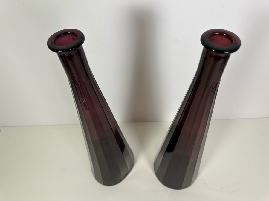 Pair Of Mid-Century Italian Empoli Purple Amethyst Glass Bottles Decanters 18.5'H [Photo 2]