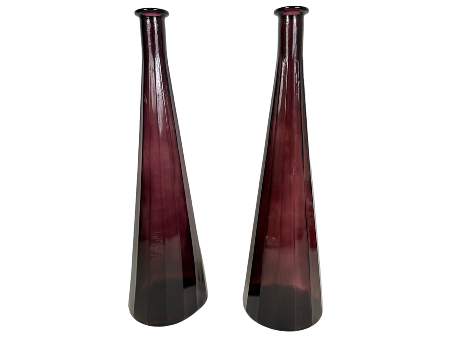 Pair Of Mid-Century Italian Empoli Purple Amethyst Glass Bottles Decanters 18.5'H [Photo 1]