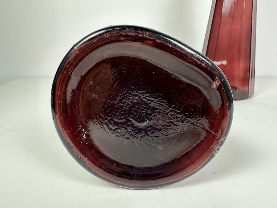 Pair Of Mid-Century Italian Empoli Purple Amethyst Glass Bottles Decanters 18.5'H [Photo 4]