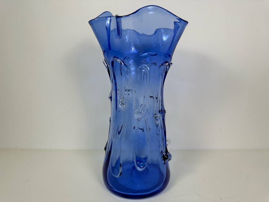 Impressive Abstract Hand Blown Art Glass Vase Light Blue 16.5'H [Photo 3]