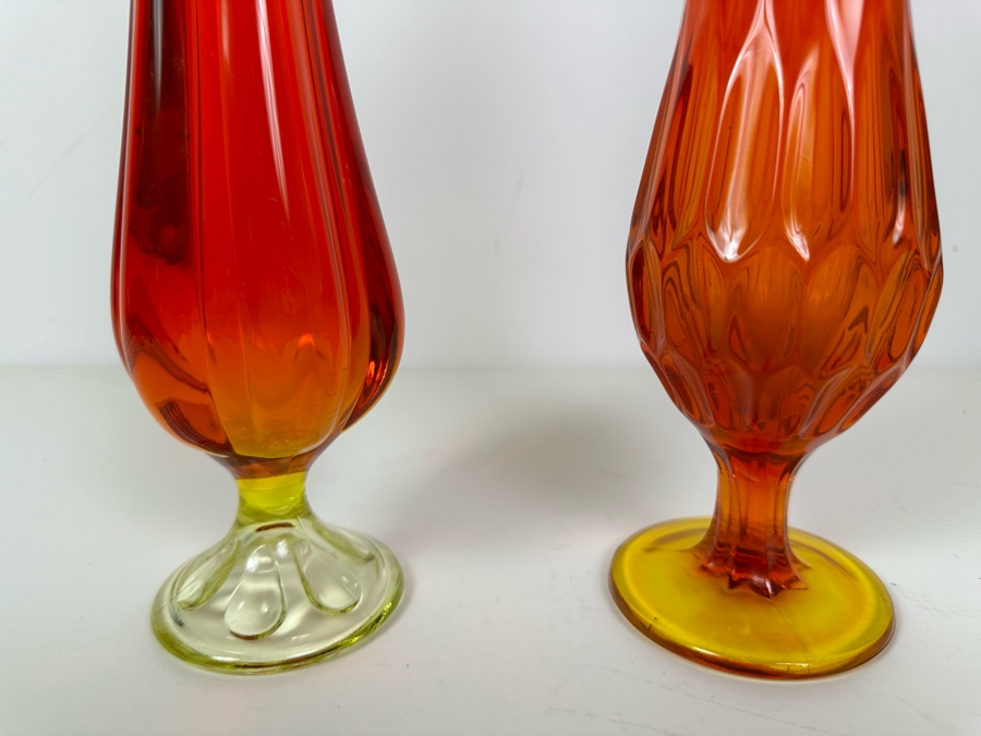 Vintage MCM Viking Glass Amberina Swung Vase (L) And Fenton Glass Amberina Swung Vase (R) 15.5'H [Photo 3]
