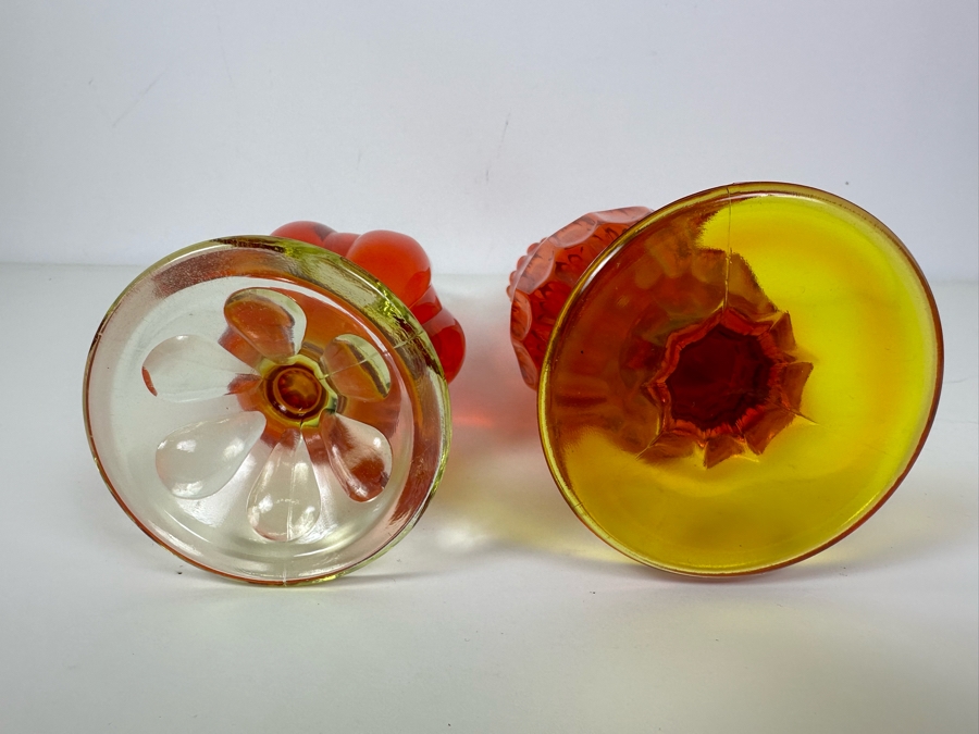 Vintage MCM Viking Glass Amberina Swung Vase (L) And Fenton Glass Amberina Swung Vase (R) 15.5'H [Photo 4]