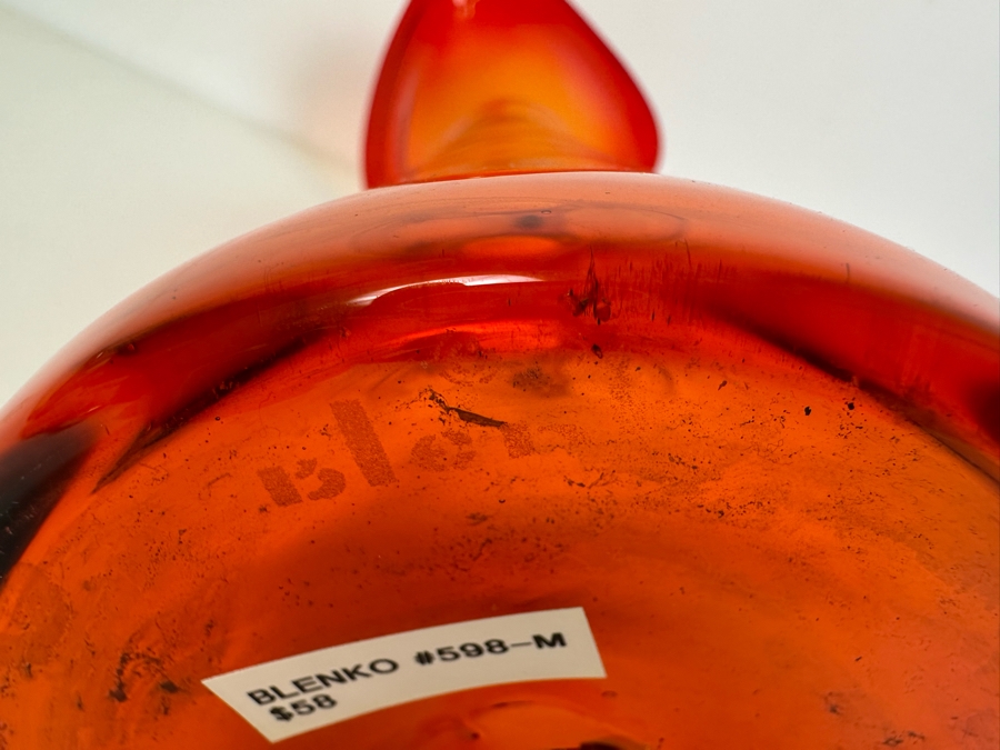 Vintage MCM Blenko Glass Handmade Red Orange Pitcher 15'H [Photo 6]