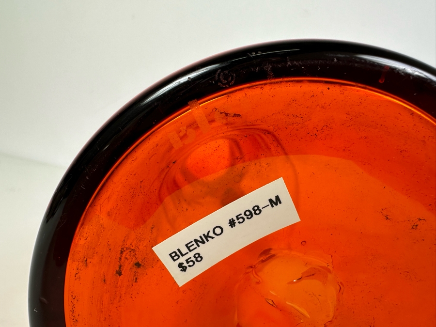 Vintage MCM Blenko Glass Handmade Red Orange Pitcher 15'H [Photo 5]