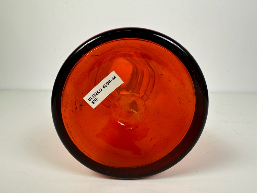 Vintage MCM Blenko Glass Handmade Red Orange Pitcher 15'H [Photo 7]