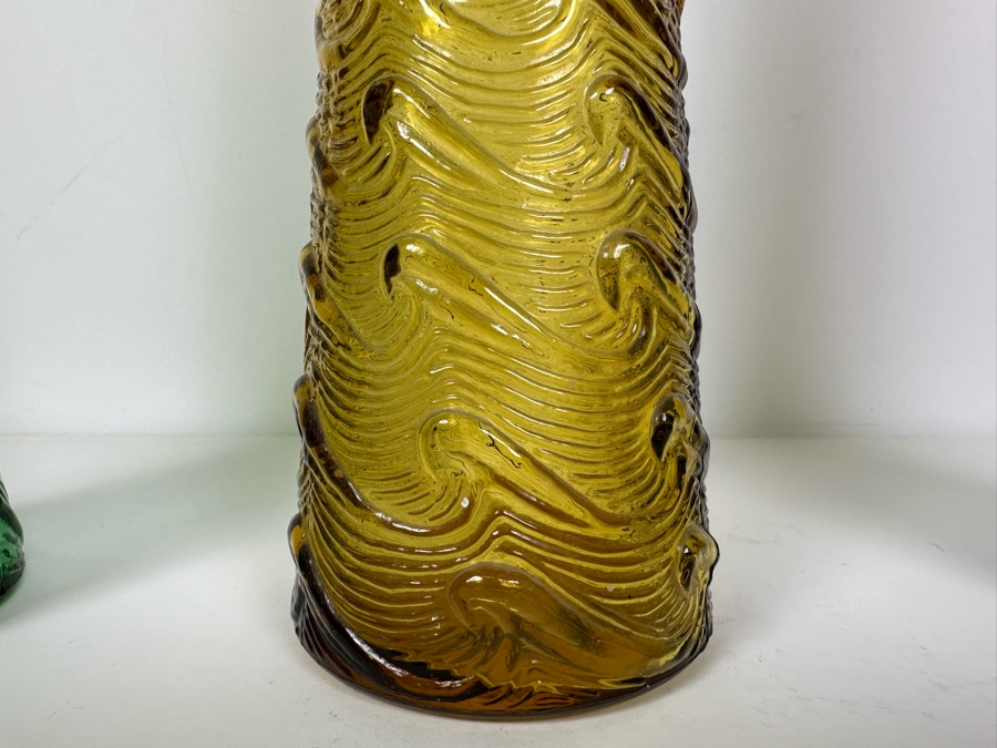 Vintage MCM Empoli Genie Wine Bottles Decanters With Wave Pattern Handmade In Italy (One With Stopper) 16'H [Photo 2]