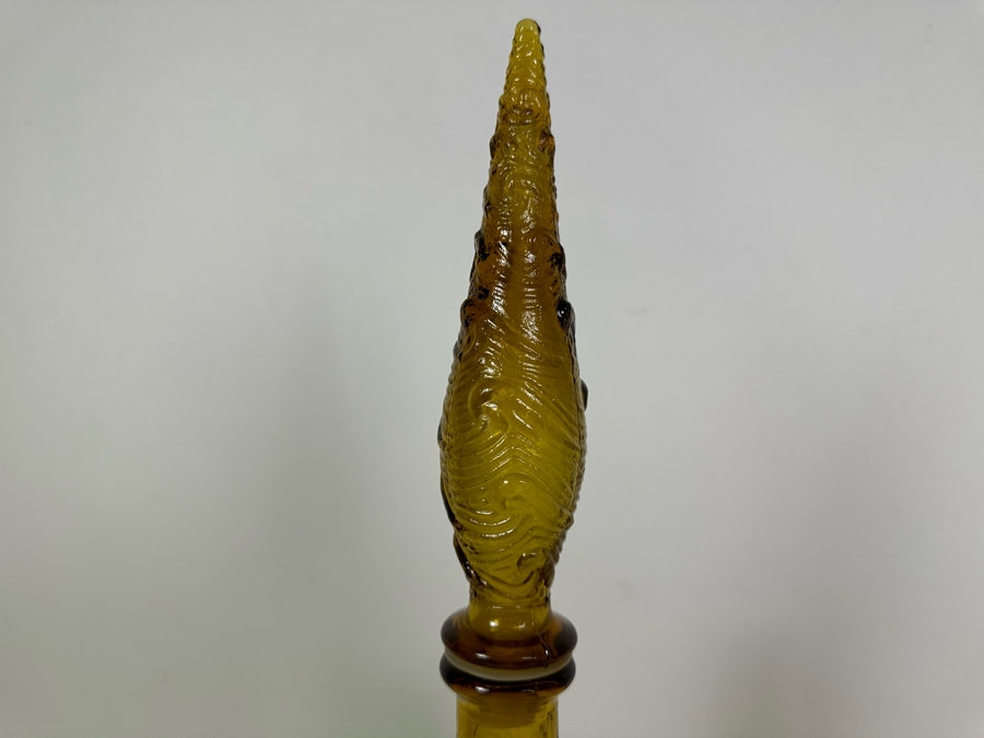 Vintage MCM Empoli Genie Wine Bottles Decanters With Wave Pattern Handmade In Italy (One With Stopper) 16'H [Photo 5]
