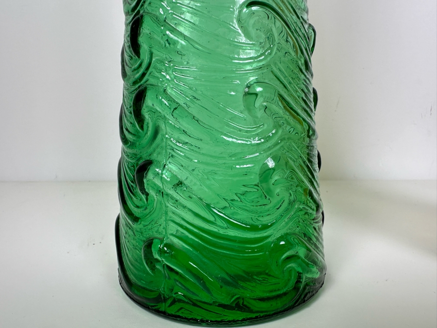 Vintage MCM Empoli Genie Wine Bottles Decanters With Wave Pattern Handmade In Italy (One With Stopper) 16'H [Photo 3]