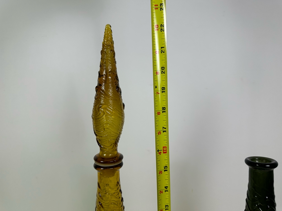 Vintage MCM Empoli Genie Wine Bottles Decanters With Wave Pattern Handmade In Italy (One With Stopper) 16'H [Photo 7]