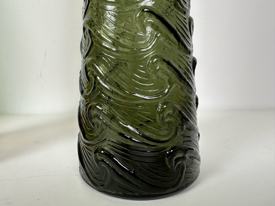 Vintage MCM Empoli Genie Wine Bottles Decanters With Wave Pattern Handmade In Italy (One With Stopper) 16'H [Photo 4]