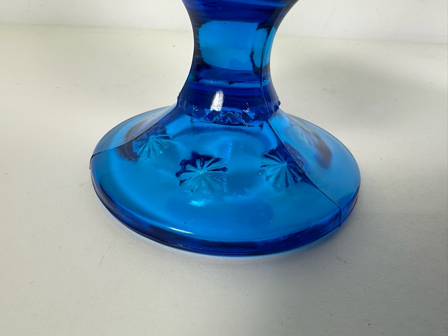 Vintage MCM L. E. Smith Swung Glass Vase 16.5'H (L) And Viking Glass 6-Panel Swung Art Glass Vase 14'H (R) In Blue [Photo 5]