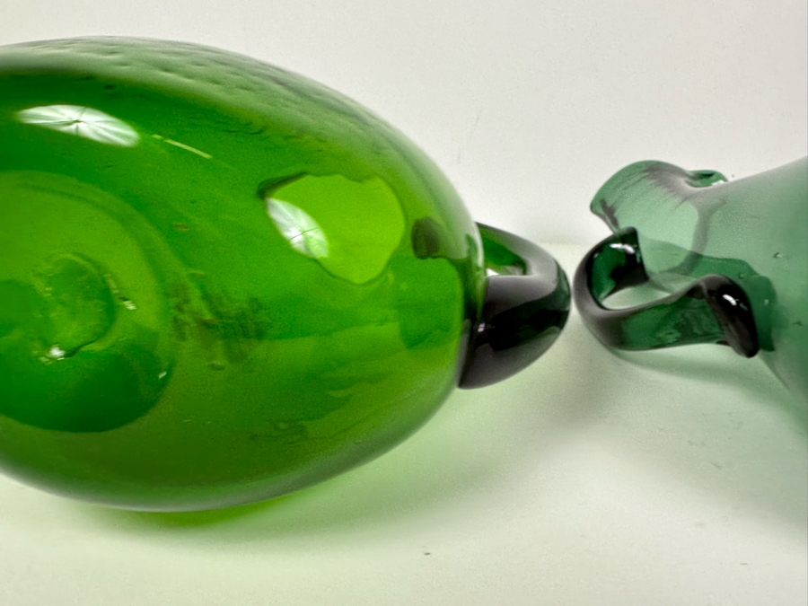 Vintage Blenko Art Glass Pitcher 12'H (L) And Art Glass Pitcher 14'H (R) Green [Photo 7]