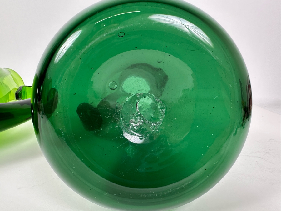 Vintage Blenko Art Glass Pitcher 12'H (L) And Art Glass Pitcher 14'H (R) Green [Photo 8]