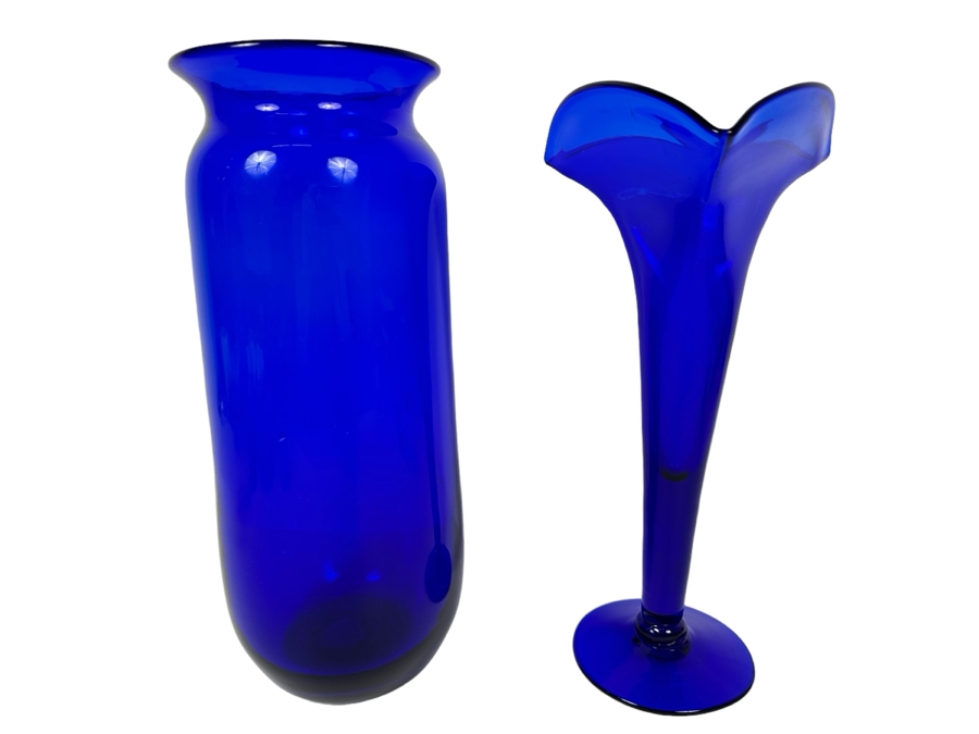 Pair Of Blue Blenko Art Glass Vases 15.5'H [Photo 1]