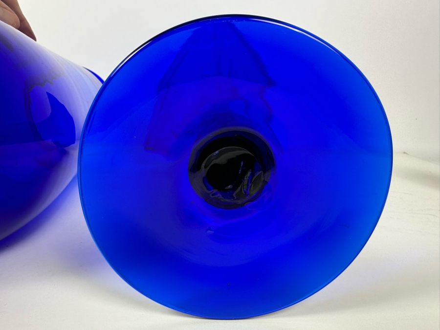 Pair Of Blue Blenko Art Glass Vases 15.5'H [Photo 5]