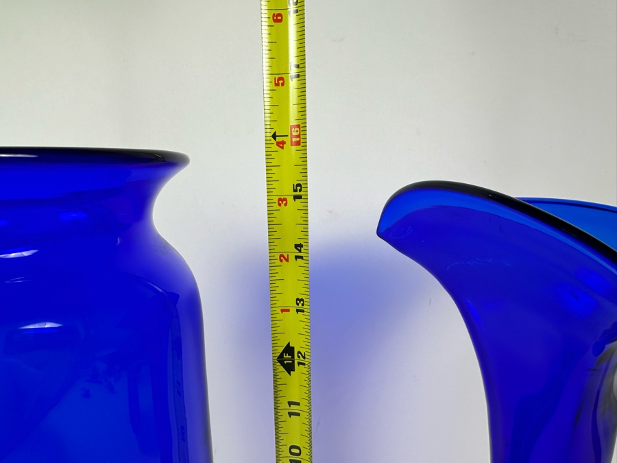 Pair Of Blue Blenko Art Glass Vases 15.5'H [Photo 6]