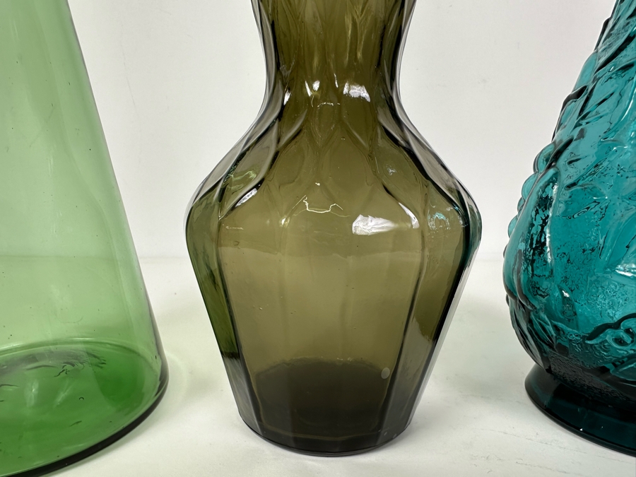 Set Of Three Vintage MCM Empoli Glass Genie Bottles Decanters Italian Glass With Stoppers 18'H [Photo 4]