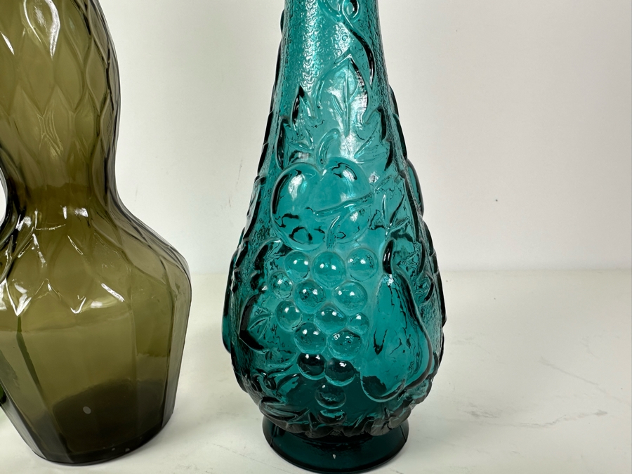 Set Of Three Vintage MCM Empoli Glass Genie Bottles Decanters Italian Glass With Stoppers 18'H [Photo 5]