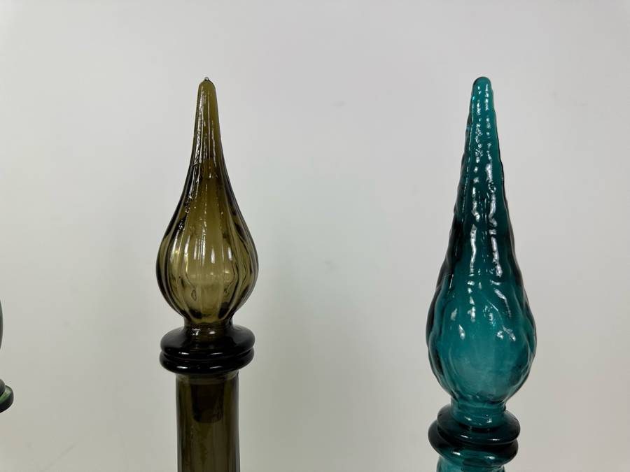 Set Of Three Vintage MCM Empoli Glass Genie Bottles Decanters Italian Glass With Stoppers 18'H [Photo 6]