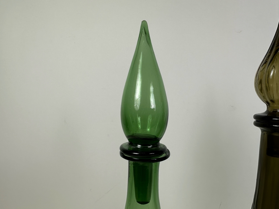 Set Of Three Vintage MCM Empoli Glass Genie Bottles Decanters Italian Glass With Stoppers 18'H [Photo 7]
