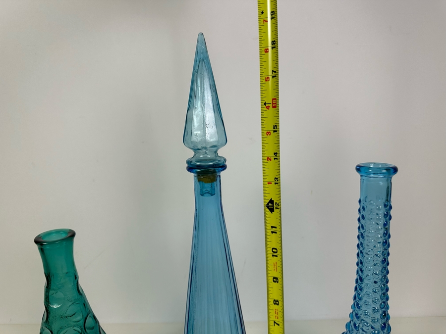 Set Of Three Vintage MCM Empoli Glass Genie Bottles Decanters Italian Glass One With Stopper 11'H - 14'H [Photo 8]