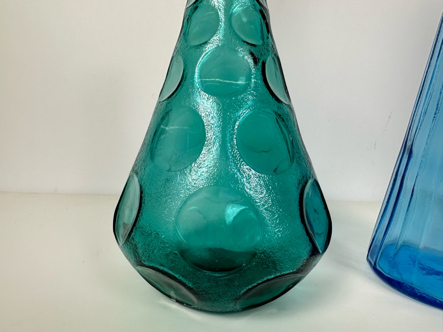 Set Of Three Vintage MCM Empoli Glass Genie Bottles Decanters Italian Glass One With Stopper 11'H - 14'H [Photo 2]