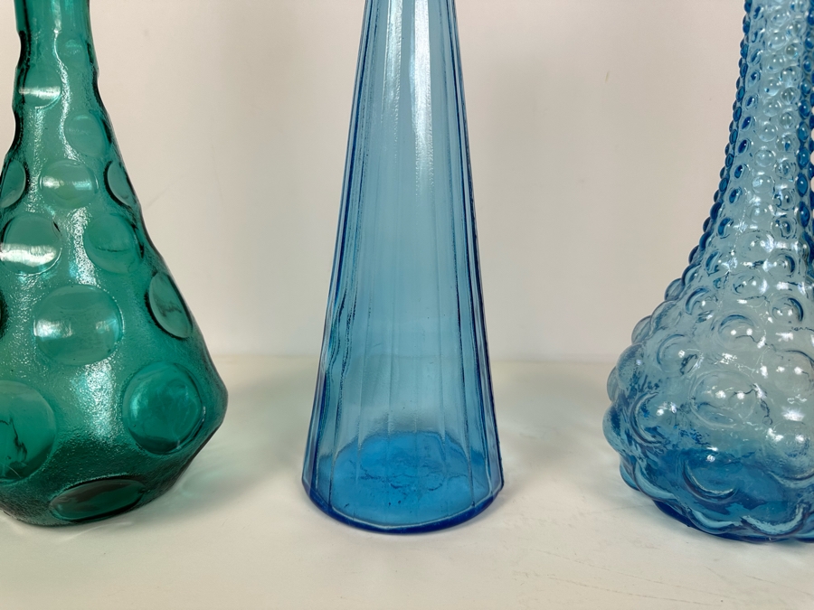 Set Of Three Vintage MCM Empoli Glass Genie Bottles Decanters Italian Glass One With Stopper 11'H - 14'H [Photo 4]