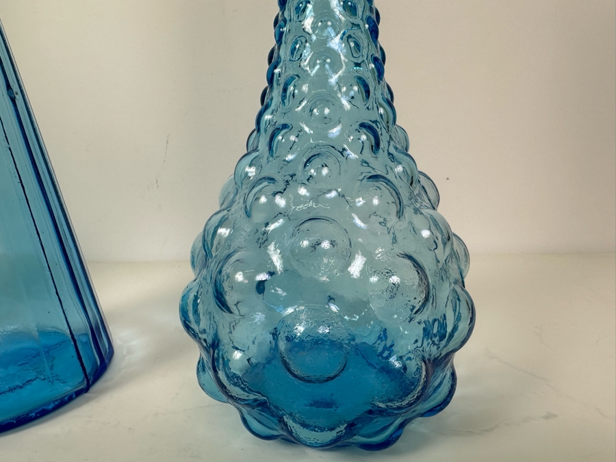 Set Of Three Vintage MCM Empoli Glass Genie Bottles Decanters Italian Glass One With Stopper 11'H - 14'H [Photo 3]