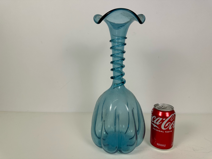 Vintage Blue Art Glass Vase 15'H [Photo 2]