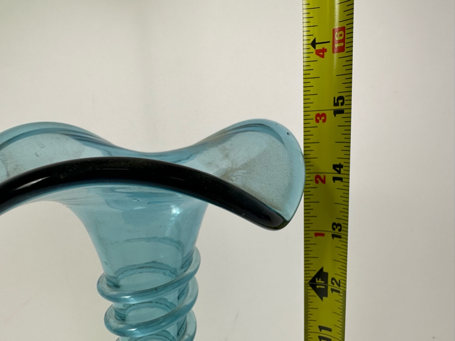 Vintage Blue Art Glass Vase 15'H [Photo 6]