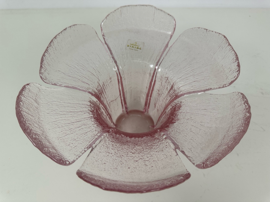 Vintage Viking Glass Handmade 6-Petal Floral Art Glass Centerpiece Bowl 8.5'W X 5'H [Photo 5]