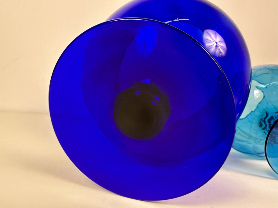 Pair Of Vintage MCM Empoli Glass Vases Blue Brandy Snifters Italy 8.5'H & 9.5'H [Photo 6]