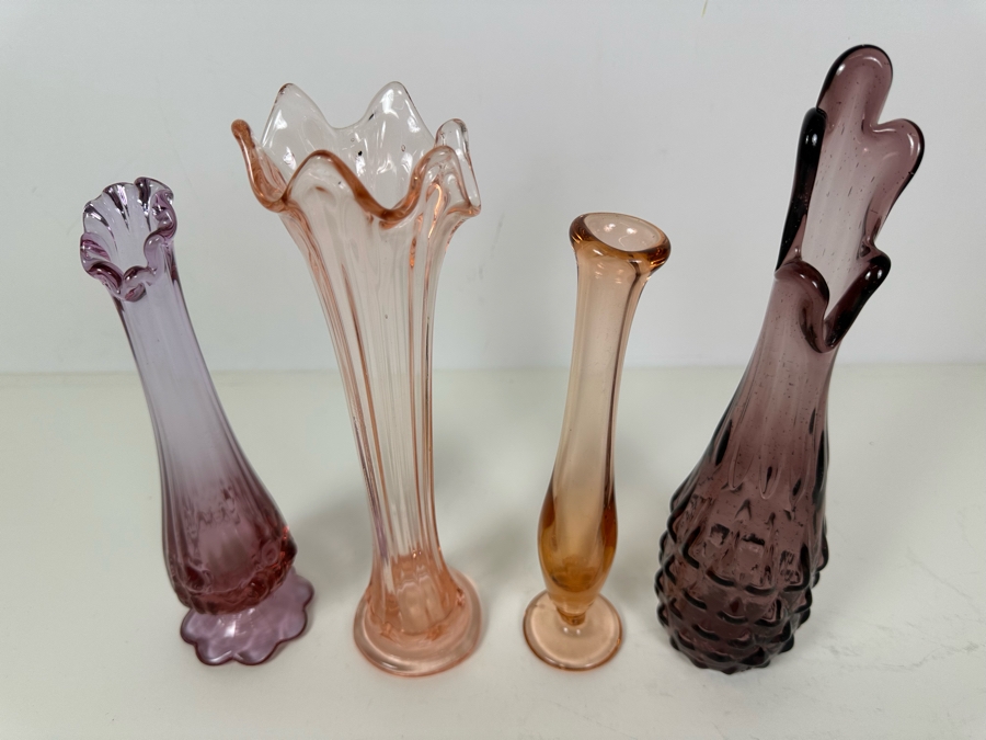 Vintage Collection Of Four Swung Art Glass Vases 8.5'H - 10.5'H [Photo 2]