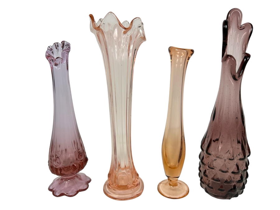 Vintage Collection Of Four Swung Art Glass Vases 8.5'H - 10.5'H