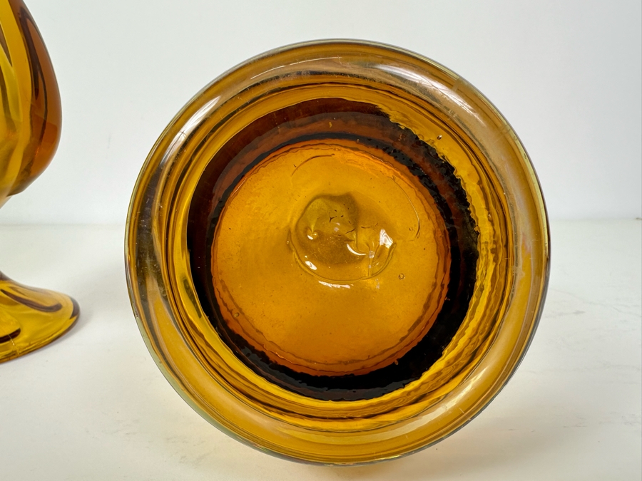 Vintage MCM Viking Glass Handmade Swung Vase 19'H And Vintage Handmade Glass Vase 14'H Amber [Photo 5]