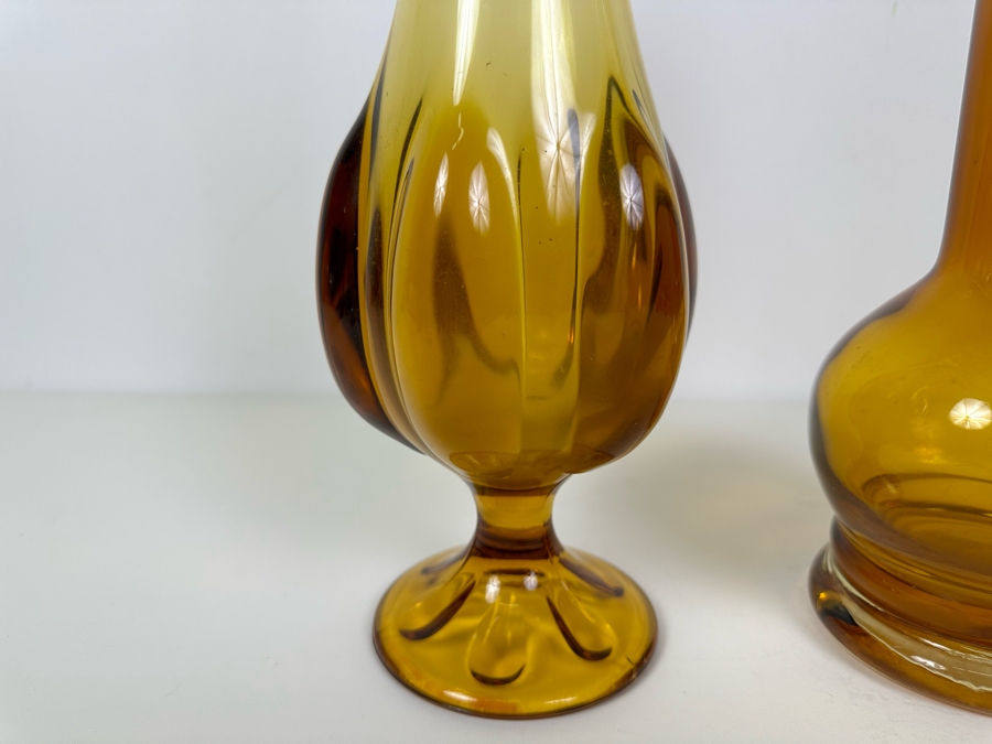 Vintage MCM Viking Glass Handmade Swung Vase 19'H And Vintage Handmade Glass Vase 14'H Amber [Photo 2]