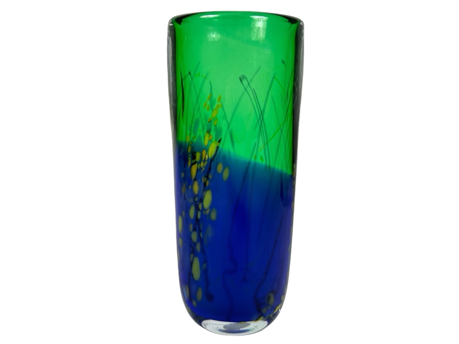 Vintage Signed Bohemian Art Glass Vase Handmade In Czech Republic 11'H