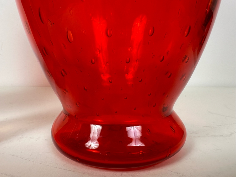 Vintage MCM Bubble Glass Vase 11'H (L), Kreiss Corporation Glass Vase Japan 7.5'H (M) And Stunning Red Bubble Art Glass Vase 13.5'H (R) Red [Photo 2]