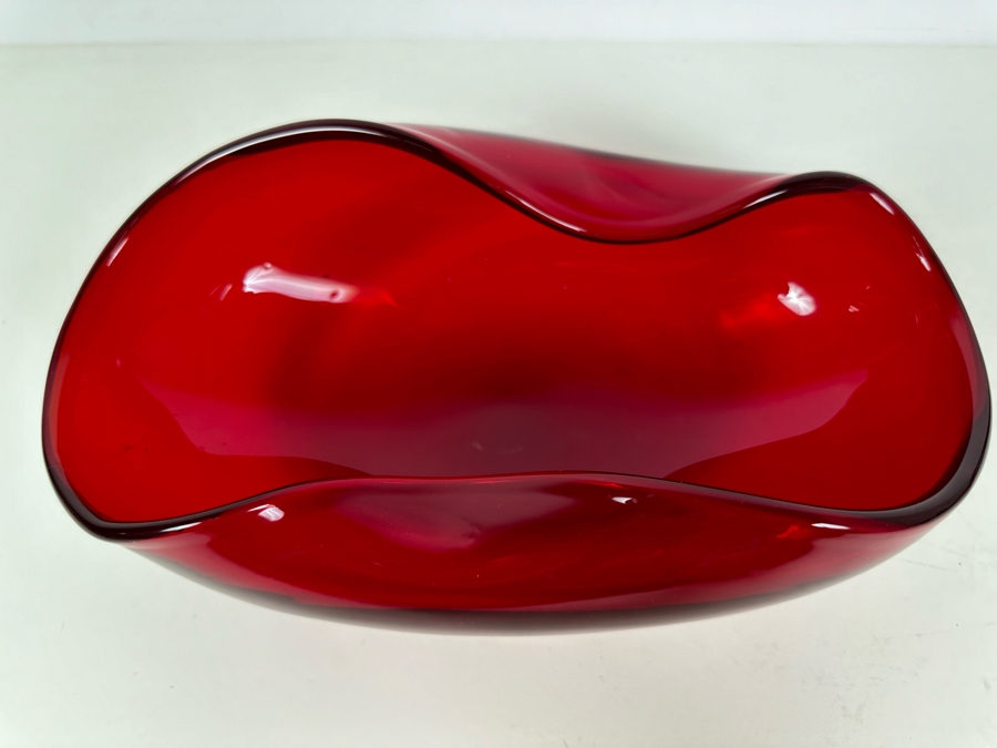 Vintage Red Art Glass Bowl 12'W X 6.5'D X 5'H [Photo 2]