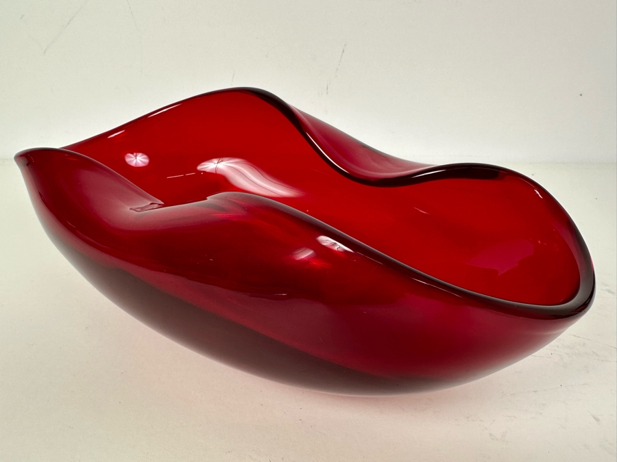 Vintage Red Art Glass Bowl 12'W X 6.5'D X 5'H [Photo 3]