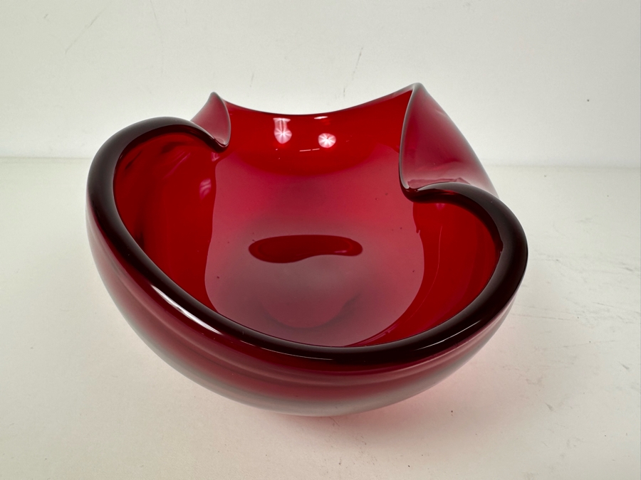 Vintage Red Art Glass Bowl 12'W X 6.5'D X 5'H [Photo 4]
