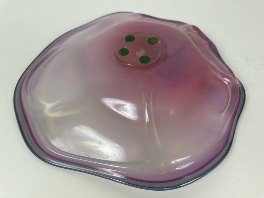 Vintage Signed Malis & Jaffe Germantown Glassworks Art Glass Works Large Pink Bowl Dish Ohio 14'W X 13.5'D X 3'H [Photo 4]